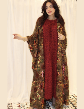 Maroon abaya with dress Feather