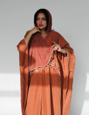 ALWAFRAH Orange Silk Abaya