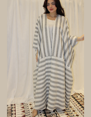 ALWAFRAH Grey linen Abaya with White Dress
