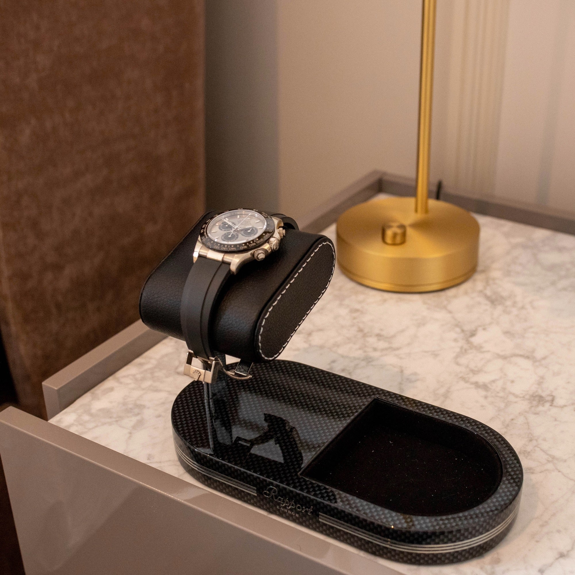 Formula Watch Stand With Tray - Carbon Fibre