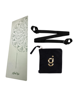 YOGIKOR Travel Yoga Mat Set - Green Arabic Mandala