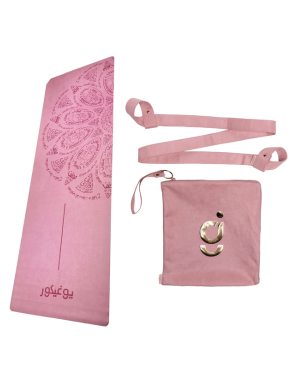 YOGIKOR Travel Yoga Mat Set - Pink Arabic Mandala