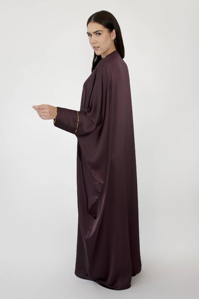 Briolette abaya Beaded Burgundy Silk Crepe-58