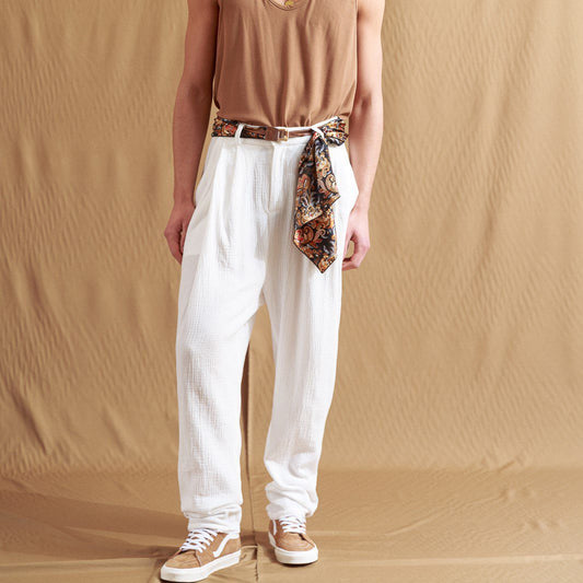 DANTE Light Cotton Pleated Pants Dandelion White - Medium Large
