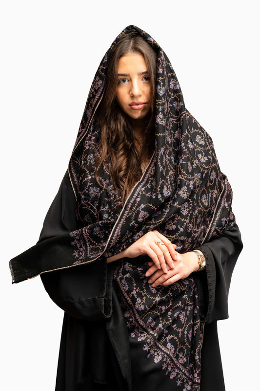 Pashmina Jaal Allover Balck with blue embroidery