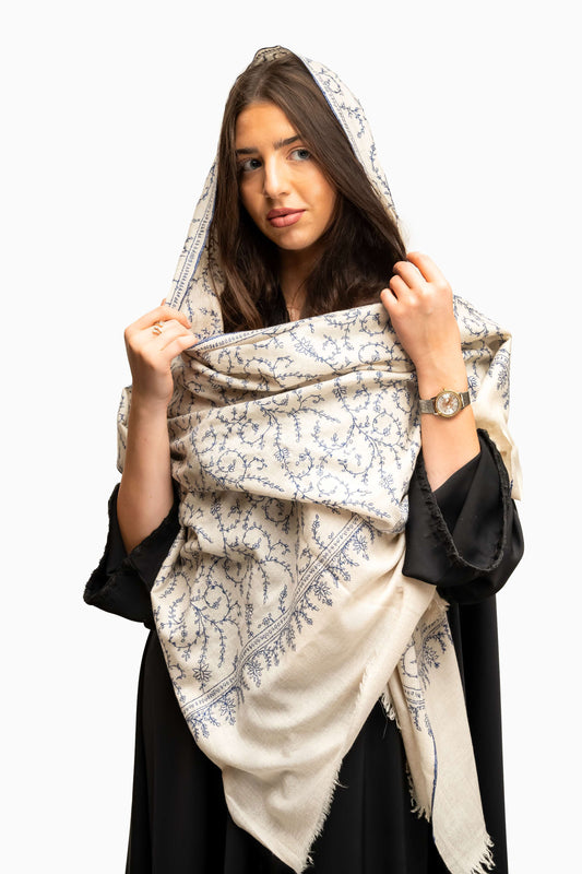 Pashmina Jaal Allover Beige with blue embroidery