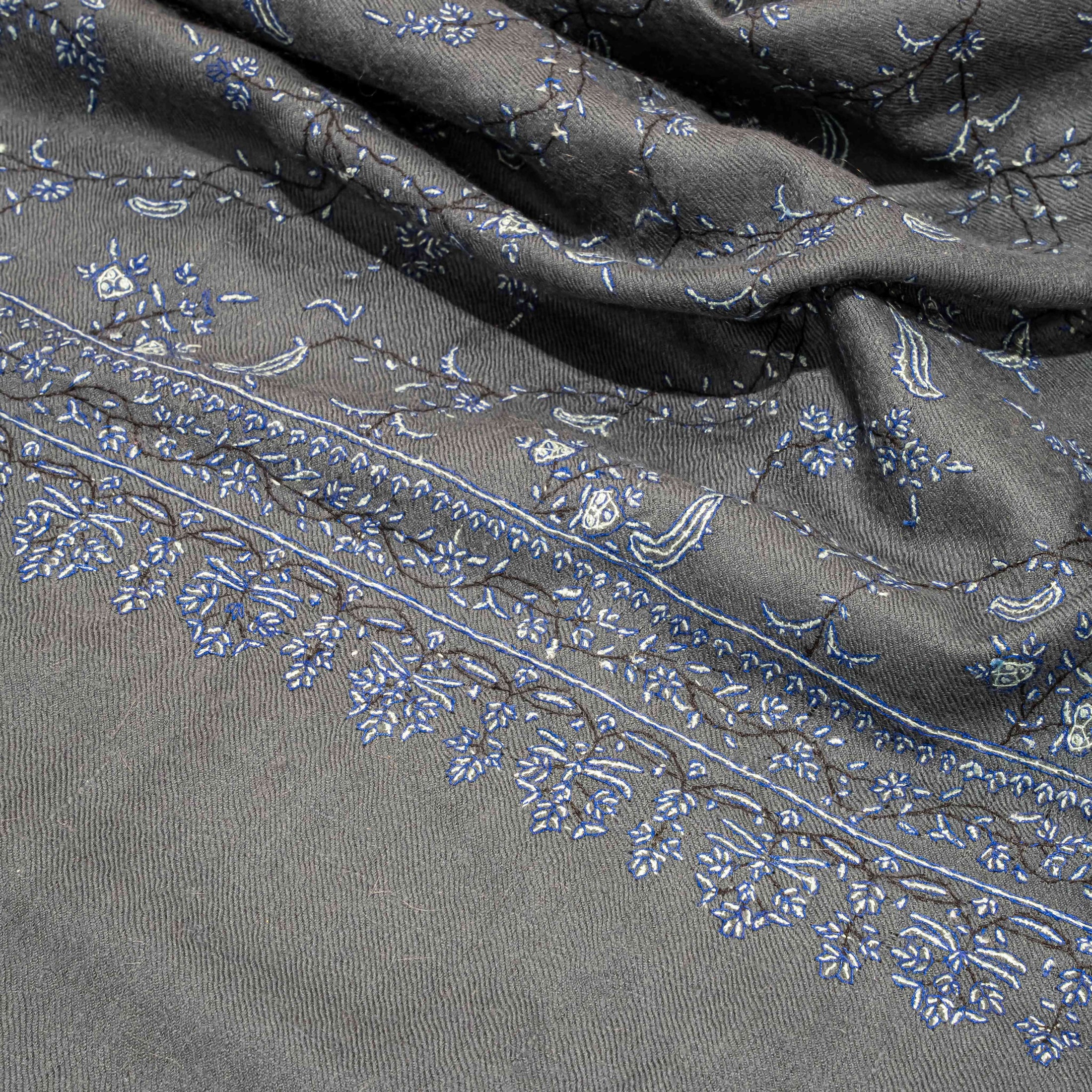 Pashmina Jaal Allover Dark Grey with White Embroidery