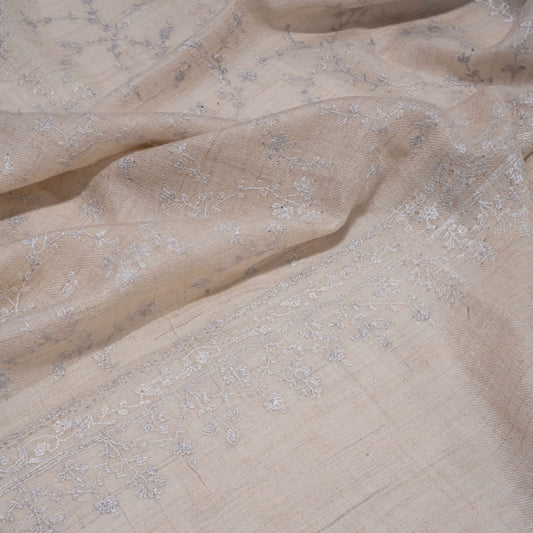 Pashmina Jaal Allover Grey with white embroidery