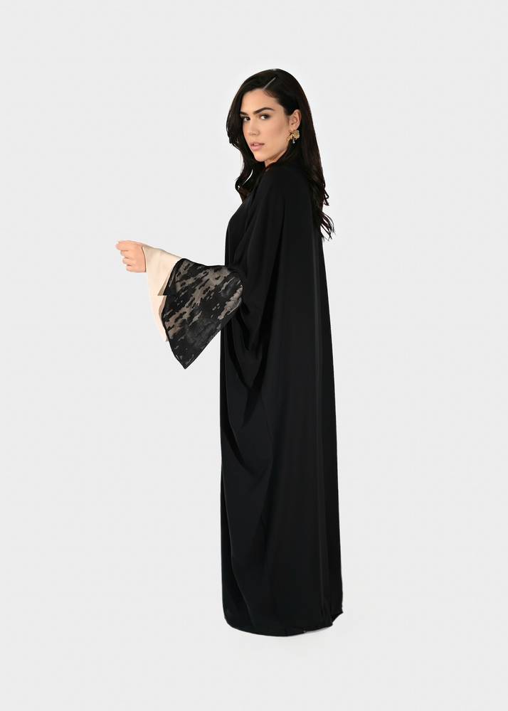 Briolette abaya Black Crepe with silk