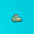 Load image into Gallery viewer, Green Goat books and coffee enamel pin
