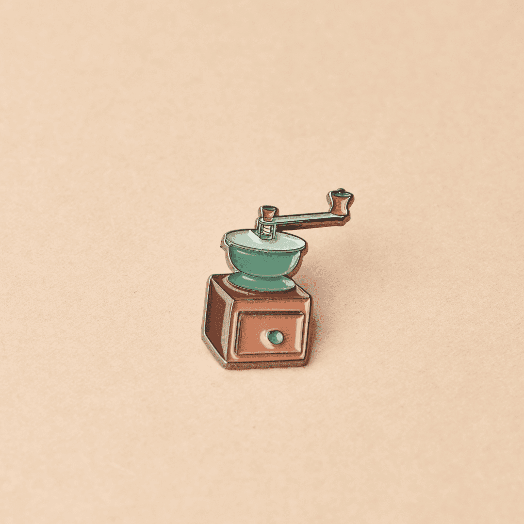 Green Goat coffee grinder enamel pin