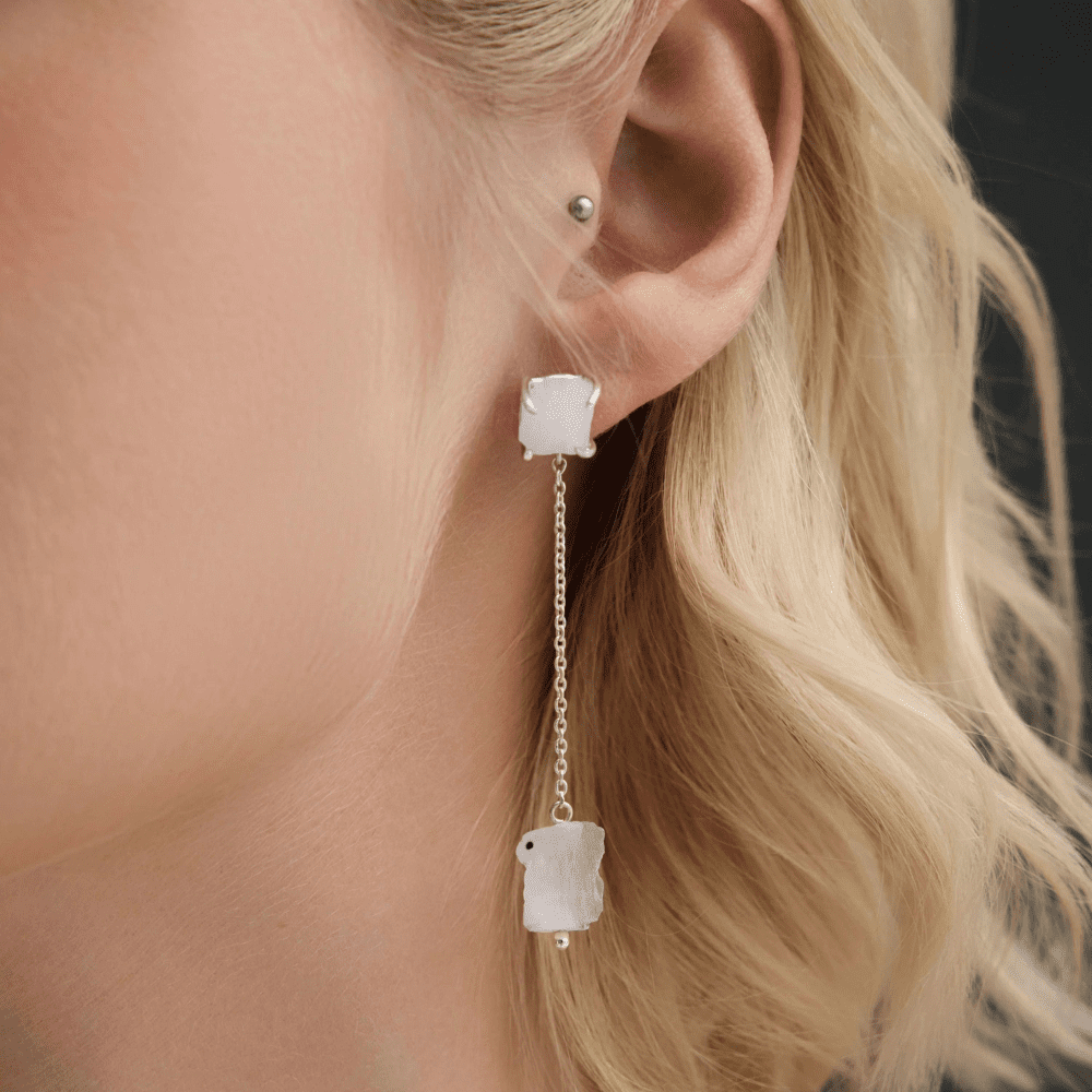 LINDEZA Sterling silver with 18K gold plating (1 micron) raw Moonstone earrings