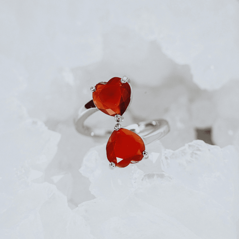 LINDEZA Carnelian sterling silver adjustable heart ring