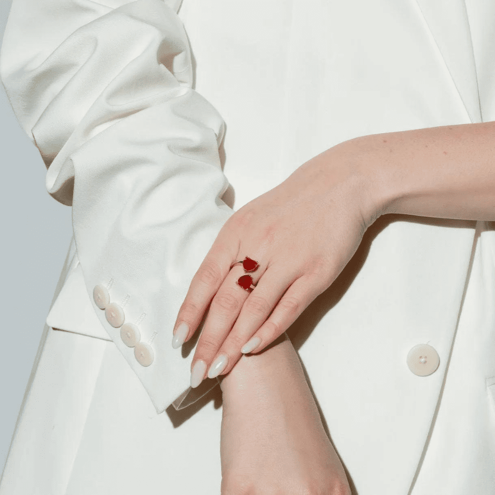 LINDEZA Carnelian sterling silver and 14K gold plating adjustable heart ring