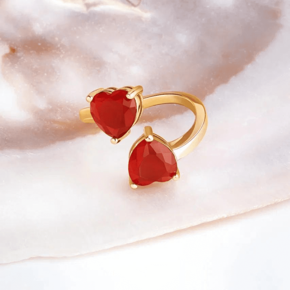 LINDEZA Carnelian sterling silver and 14K gold plating adjustable heart ring