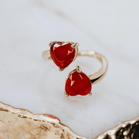 LINDEZA Carnelian sterling silver and 14K gold plating adjustable heart ring