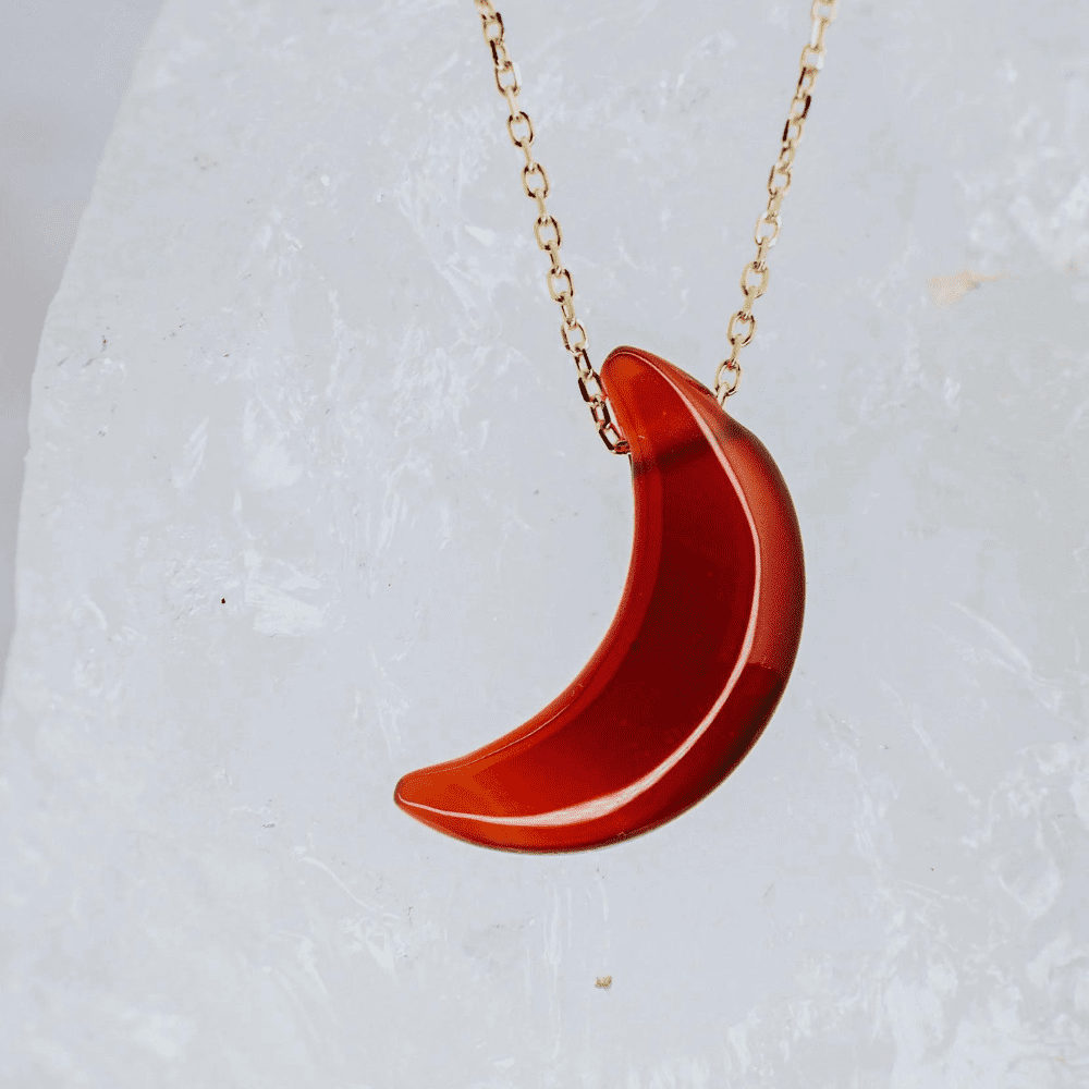 LINDEZA Carnelian moon shaped necklace made of sterling silver and 14K gold plating