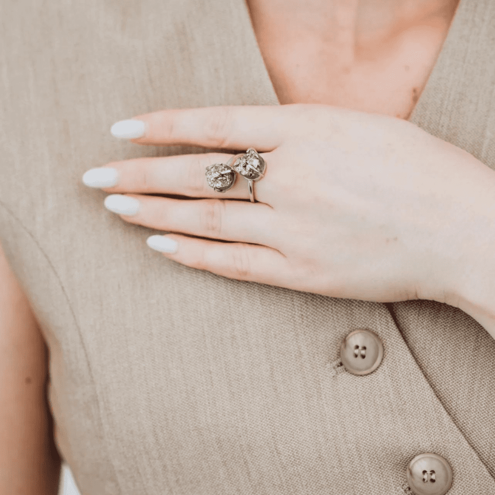 LINDEZA Sterling silver pyrite adjustable size ring
