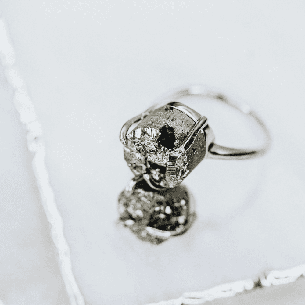 LINDEZA Sterling silver pyrite adjustable size ring