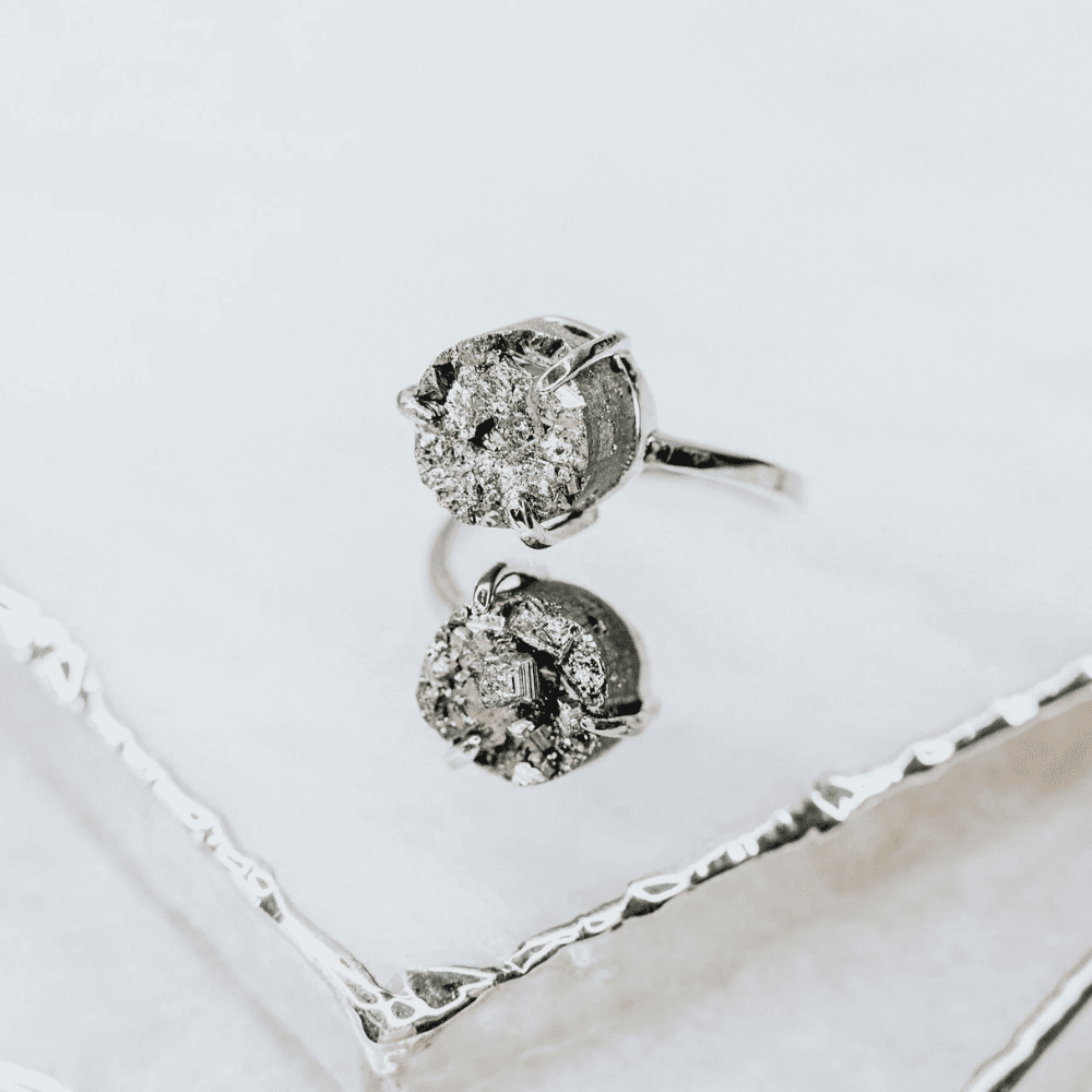 LINDEZA Sterling silver pyrite adjustable size ring