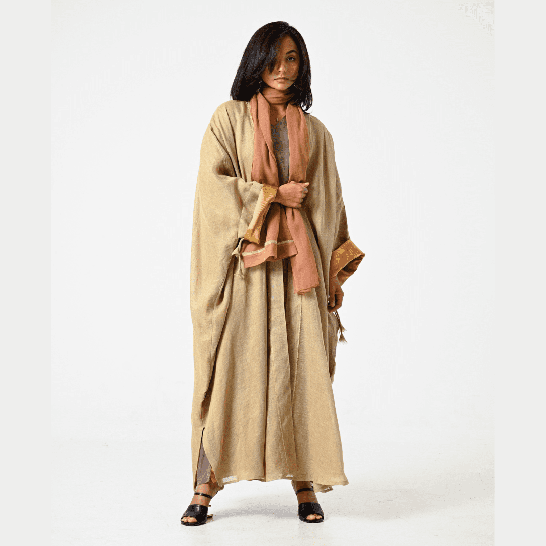 SARA INTABI Gold Linen Abaya | Free Size 56